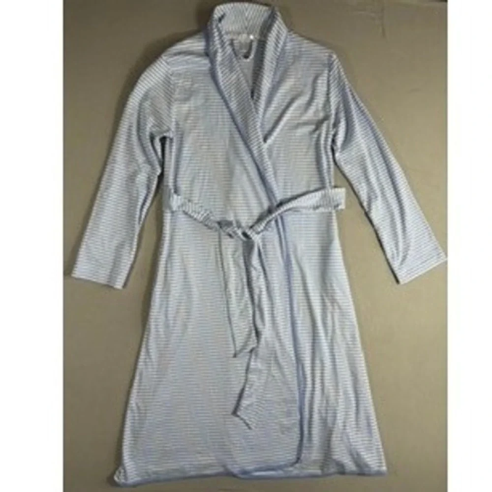 Lake Pajamas Pima Cotton Robe Blue White Stripe XXS Hydrangea Loungewear